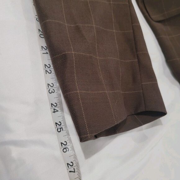Paul Fredrick Mens Suit Size 48 R Brown Windowpane Plaid Wool Classic Fit Retro - Picture 11 of 15